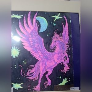 My art "pink pegasus" is a gel pen drawing 8.5" x 11"